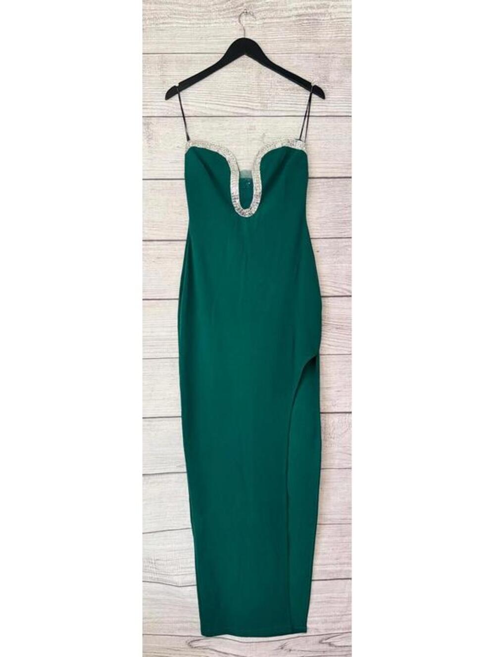 Symphony Emerald Green Jeweled Sweetheart Long Dress Women Size Medium